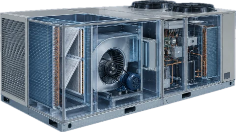 Cutaway illustration of the air-handling unit in this monitoring example